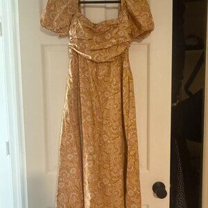 OPT Mustard Yellow Paisley Puff Sleeve Midi Dress – Size M